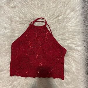Red Sequin Halter Top
